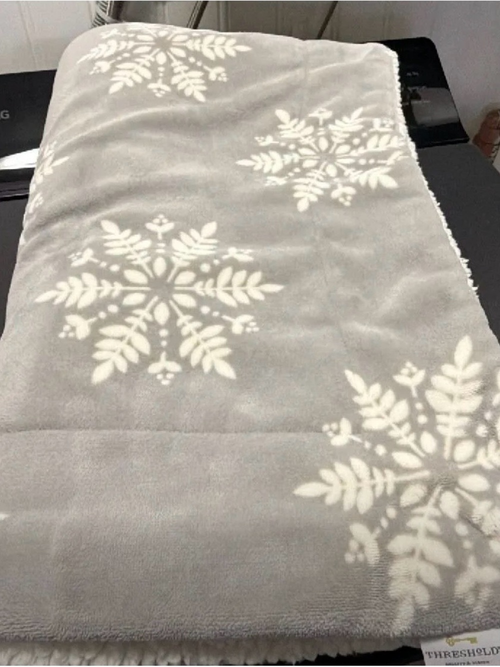 Threshold Gray and White Snowflake Plush Throw Blanket